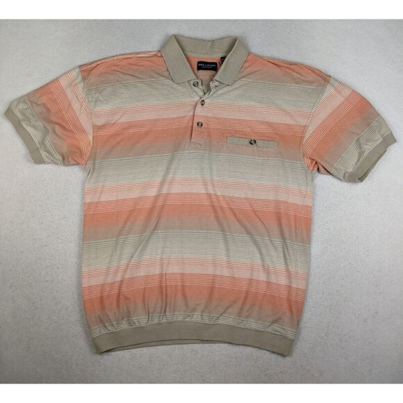 Safe Harbor Sportswear Men's Polo Orange Beige Striped Short Sleeve Retro Size L - Picture 3 of 16